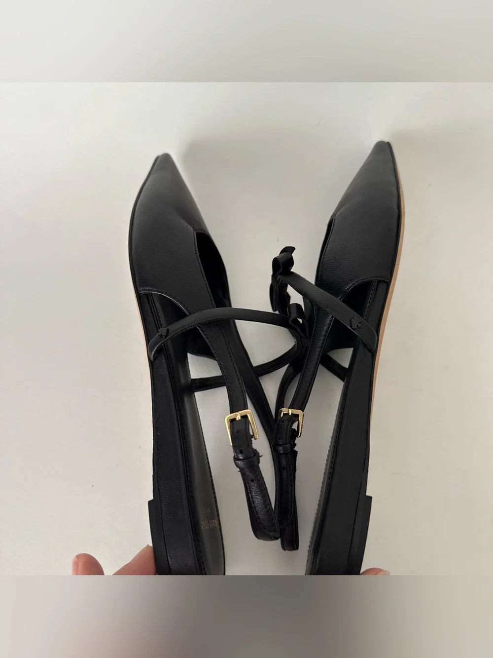 Kate Spade Carolina Flat Slingback Black Leather Pointed Toe Mary Jane Bow